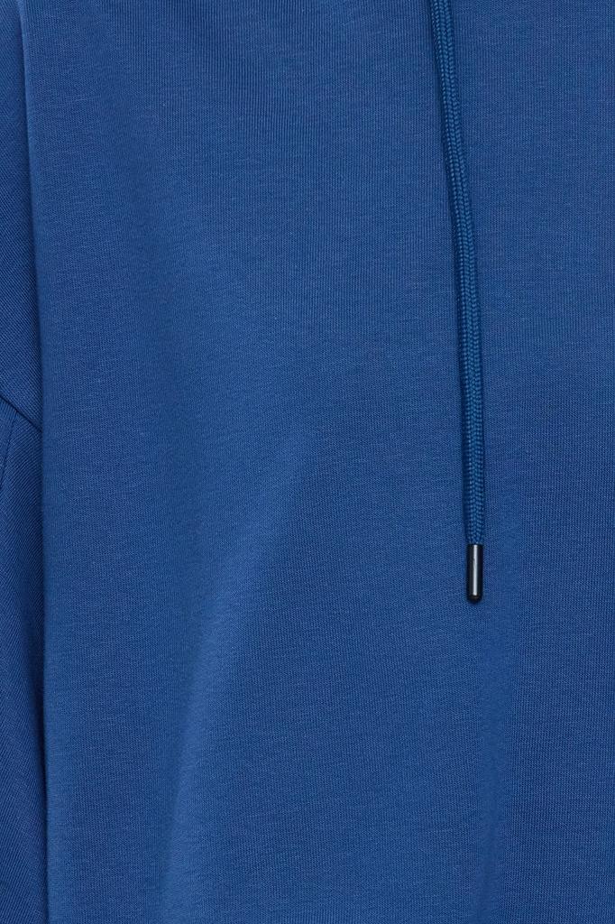 Женская модная стильная толстовка цвета индиго, толстый флисовый свитер с капюшоном, непринужденный удобный крой, вязаная толстовка