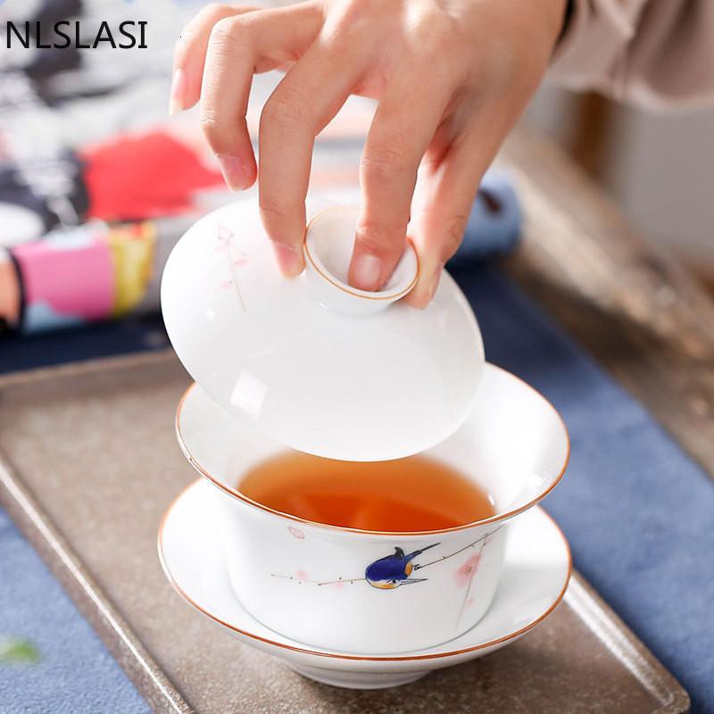 Новый стиль, ручная роспись, белая фарфоровая чаша для чая, удобство в путешествии, чайный сервиз, чайный сервиз, офисная бытовая питьевая посуда NLSLASI