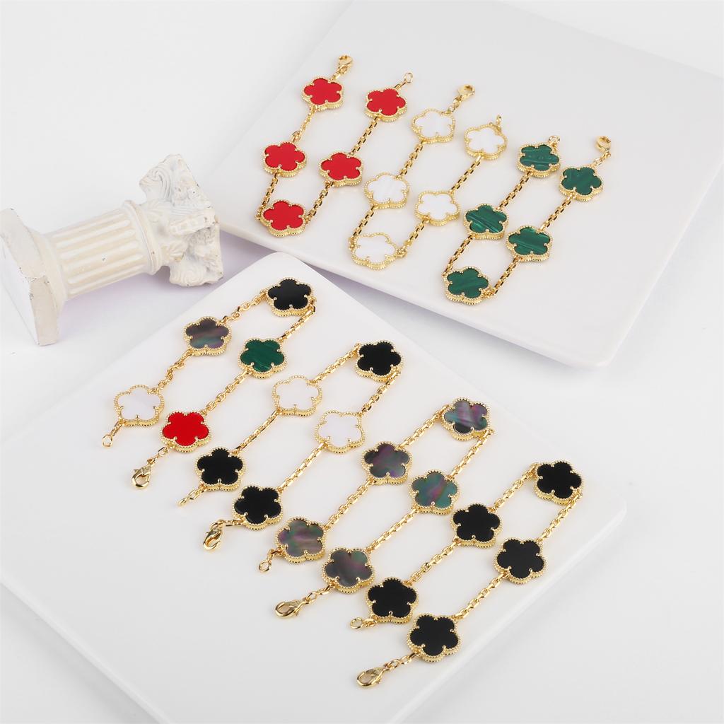 High-quality Fashion Brand Gold Silver Lucky Flower Clover Mother-of-pearl Bracelet Women's Natural Gem Hot Sale