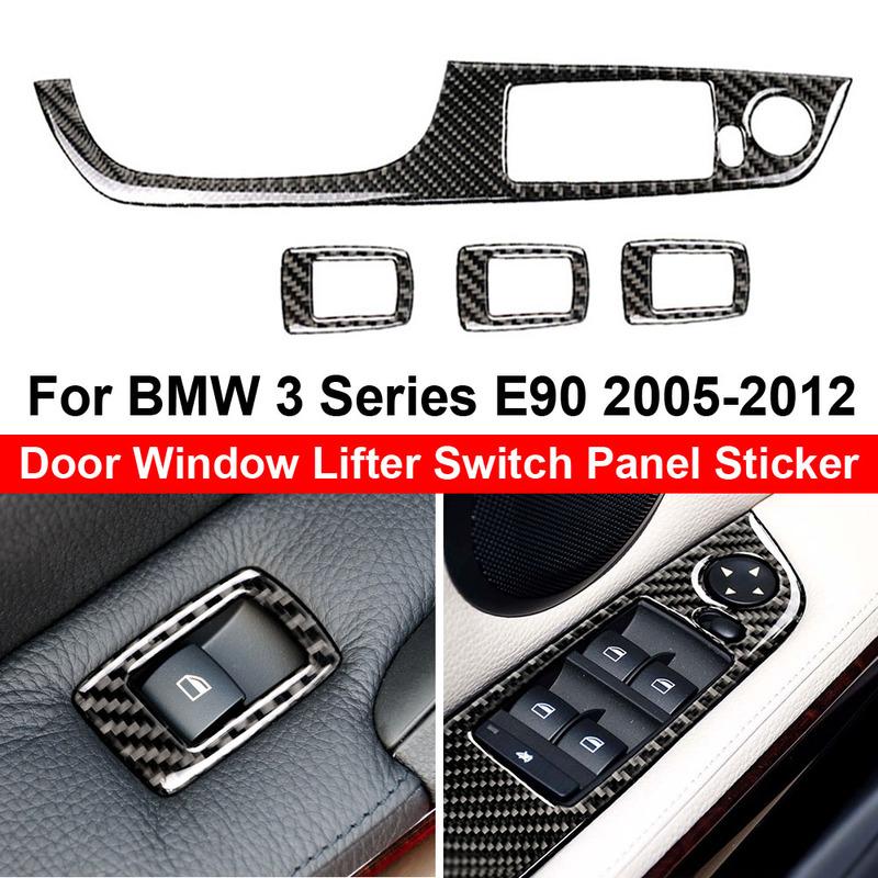 LHD Carbon Fiber Interior Car Windows Switch Control Panel Sticker Trim Cover Decoration For BMW 3 Series E90 2005 2006-2012