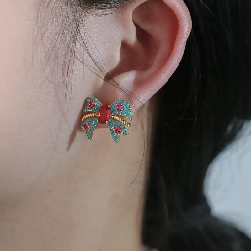 Retro niche design bow stud earrings women's light luxury high-end new blue versatile earrings ear jewelry