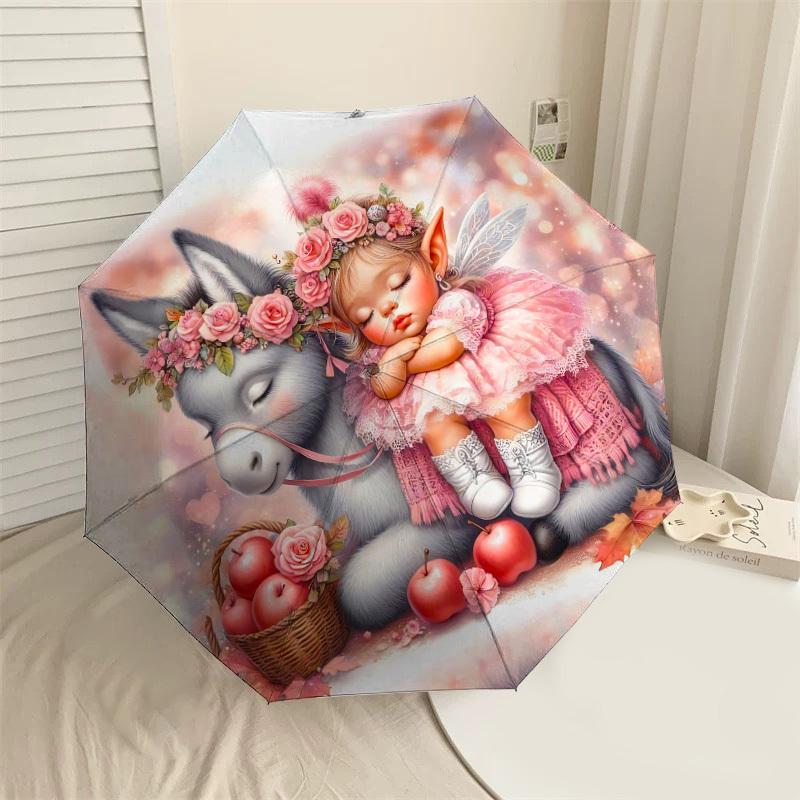 1pc fairy donkey Automatic Open/Close Umbrella with Windproof, 8-Rib Sturdy Canopy, Durable Ribs, Fashionable Design1141A
