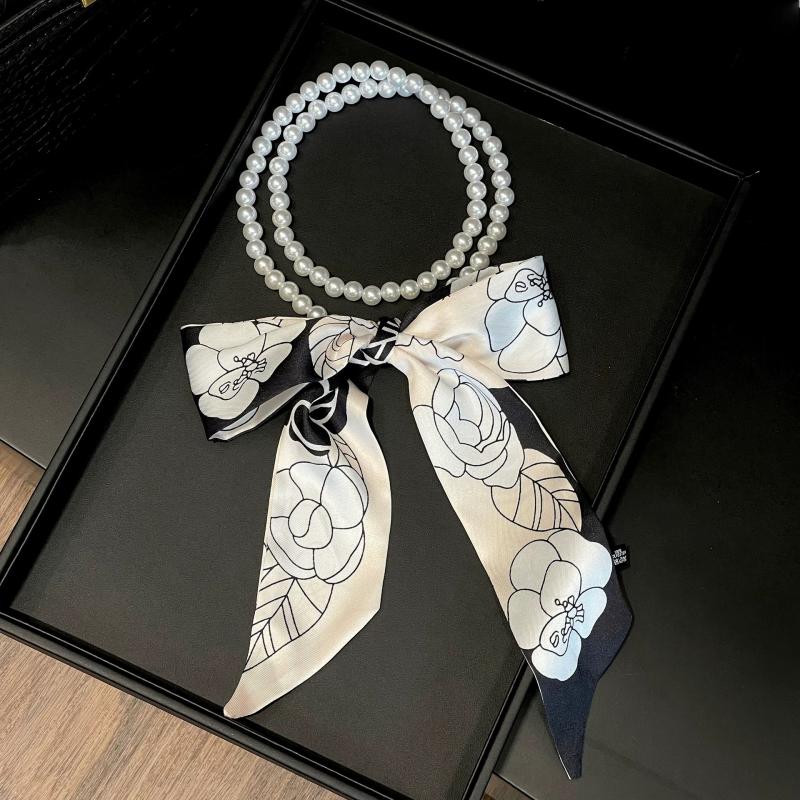 Модный шарф в горошек, пояс для женщин, декоративная отделка жемчугом, шейная лента, элегантные полоски, развевающаяся лента