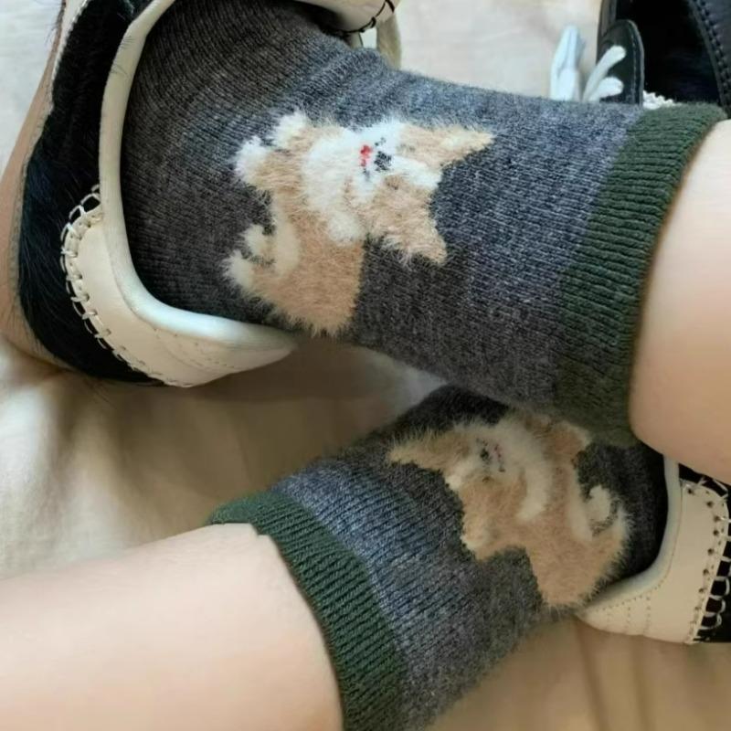 Модные Kawaii Носки с Собаками Зимние Теплые Мультяшные Милые Собака Кошка Животные Средней Длины Чулки Для Женщин Девочек Домашние Сонные Носки Подарки
