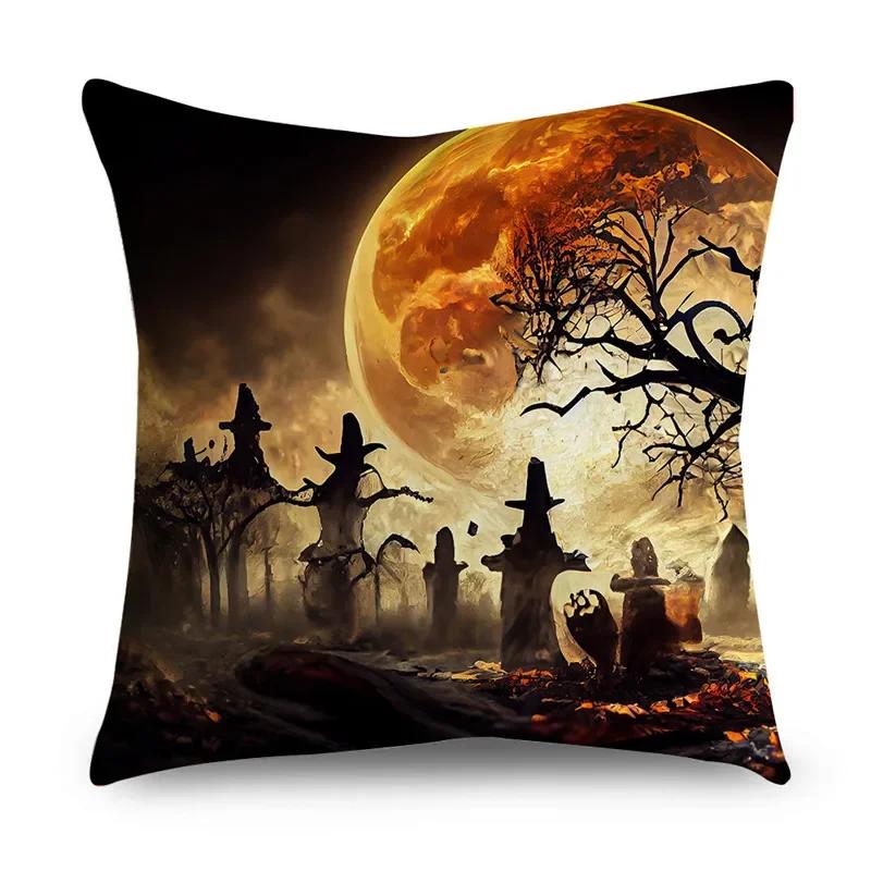 Halloween Horror Pumpkin Bat Print Pattern Cushion Cover Home Living Room Sofa Decoration Polyester Zipper Pillow