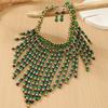 1920s Necklace Earrings Set Wood Ear Studs Elegant Tassel Necklace  Evening