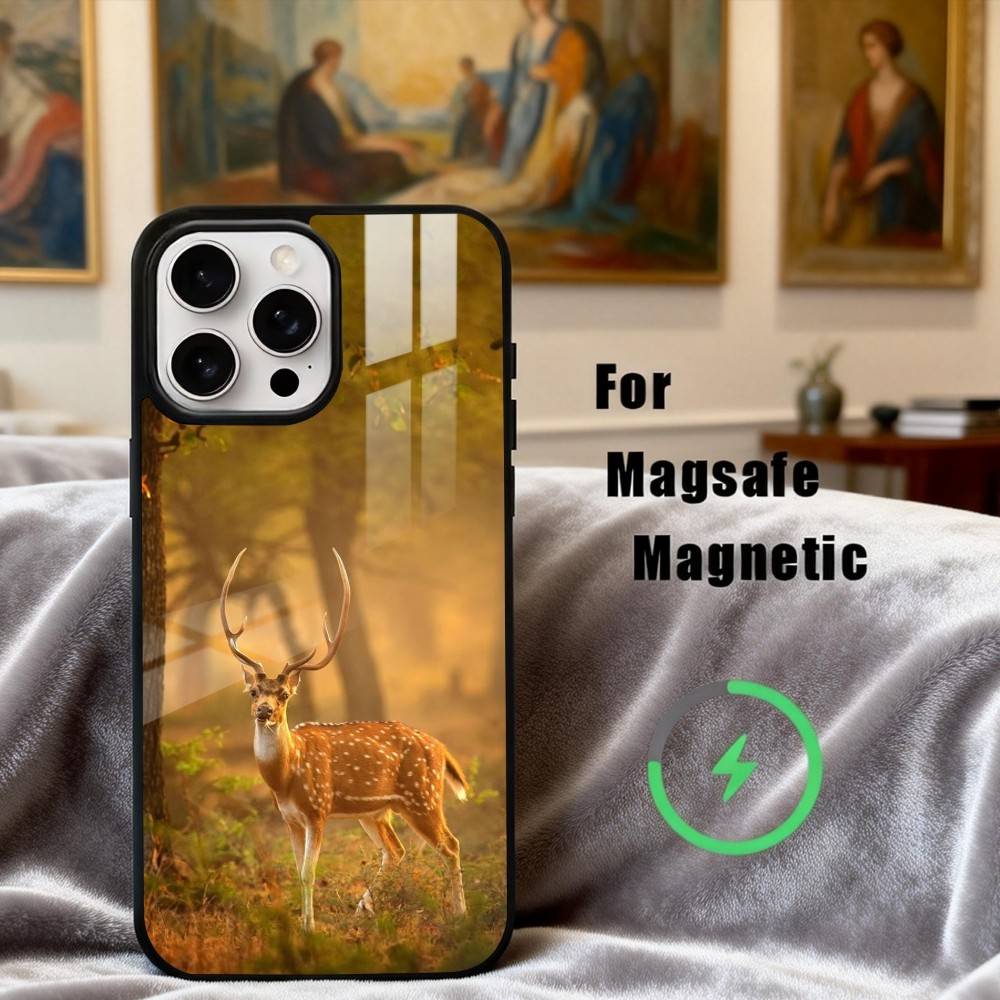 Изящный Чехол для Телефона с Оленем Сика для iPhone17,16,15,14,13,12,11 Plus,Pro Max Магнитный Для Magsafe Беспроводной Зарядки
