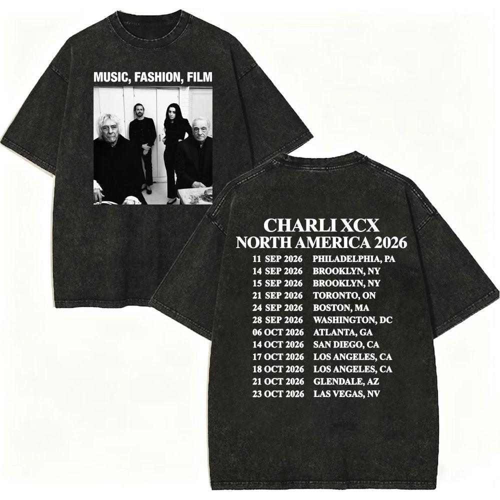 Vintage Washed Singer Charli Xcx Album Graphic T Shirts Music Fashion Film Tour 2026 T-shirt Men Women Casual Summer T-shirts