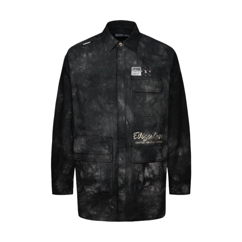 Evisu Kuro SS24 Деним с окрашиванием тай-дай Повседневная оверсайз рубашка-куртка Мужская куртка Черный 2ESGNM4SJ5097RXCT