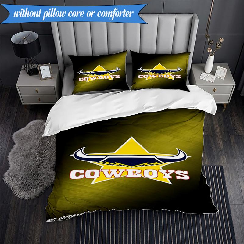 3PCS North Queensland Rugby Bedding Set 2D Printing (Includes 1 Duvet Cover + 2 Pillowcases Coreless), Bedroom decor,Fan gift