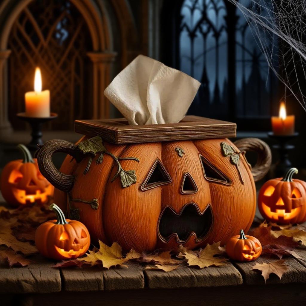 2025 Halloween Pumpkin Tissue Box Spooky Pumpkin Toilet Paper Holder with Eyes for Living Room Nightstand Halloween Desk Kitchen