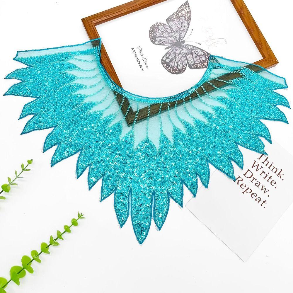 Блестящий кружевной вырез с аппликацией из бисера, нашивка на вырезе, имитация воротника, блестки, кружевной воротник, шитье