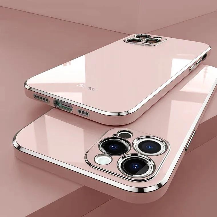 Роскошный чехол из мягкого силикона с гальваническим покрытием для iPhone 15 14 11 12 13 Pro Max Mini Plus, противоскользящий, модный, защитный, противоударный