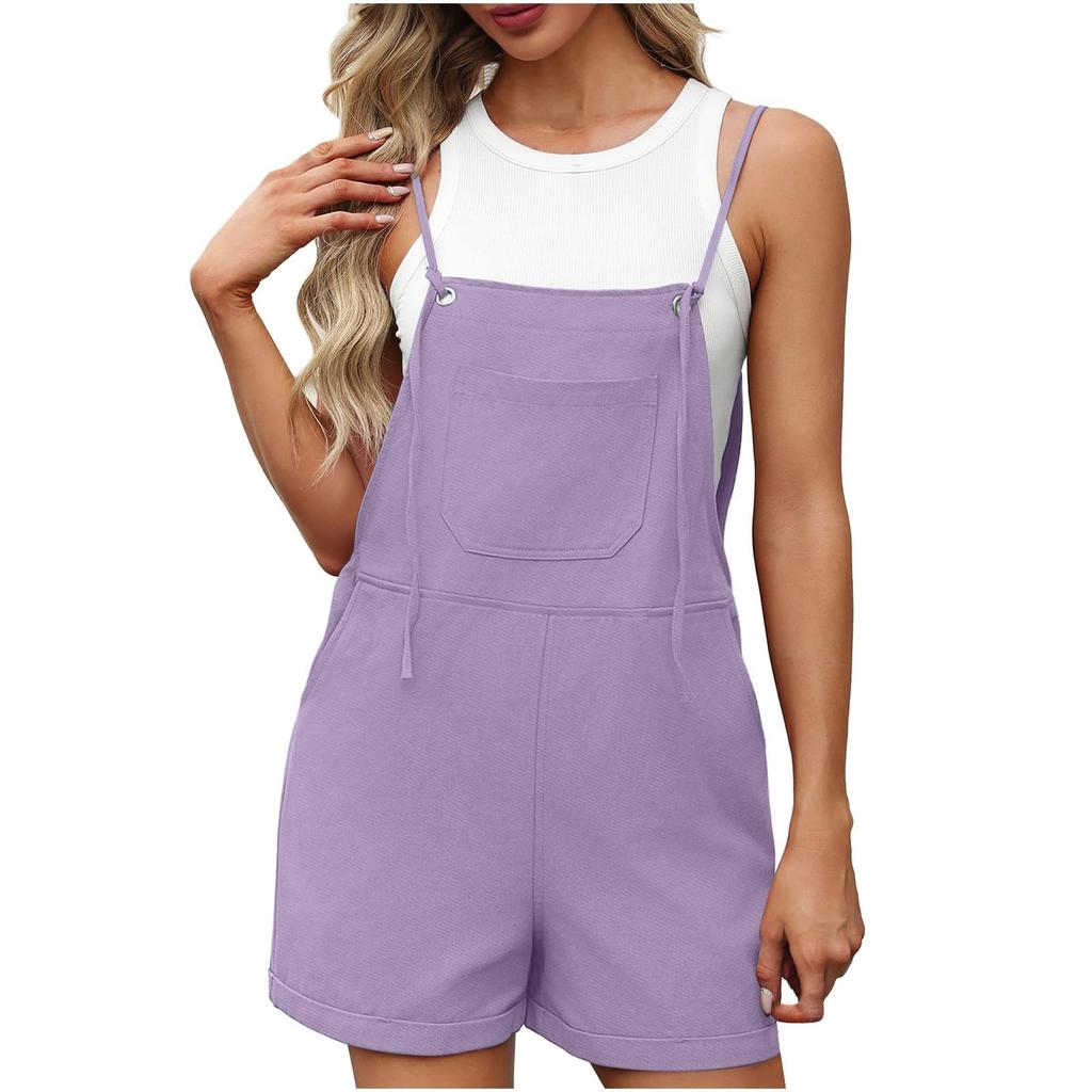 Womens Shorts Overalls Sleeveless Adjustable Strap Short Rompers Jumpsuit With Pockets