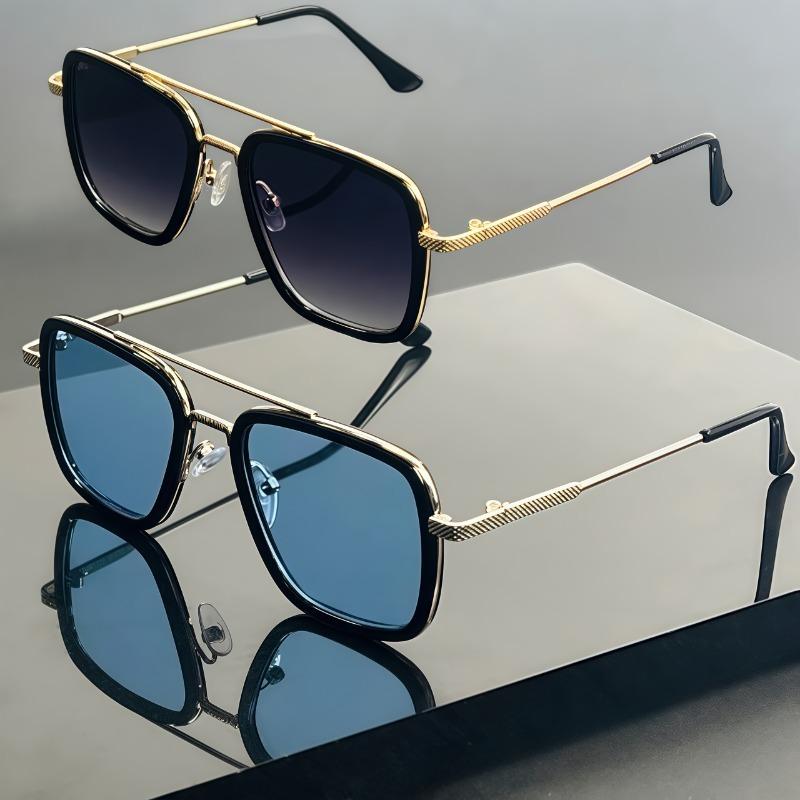 2/1 Пара мужских очков в классическом стиле с металлической оправой, дизайн с двойной переносицей - Подходят для ежедневных поездок на работу