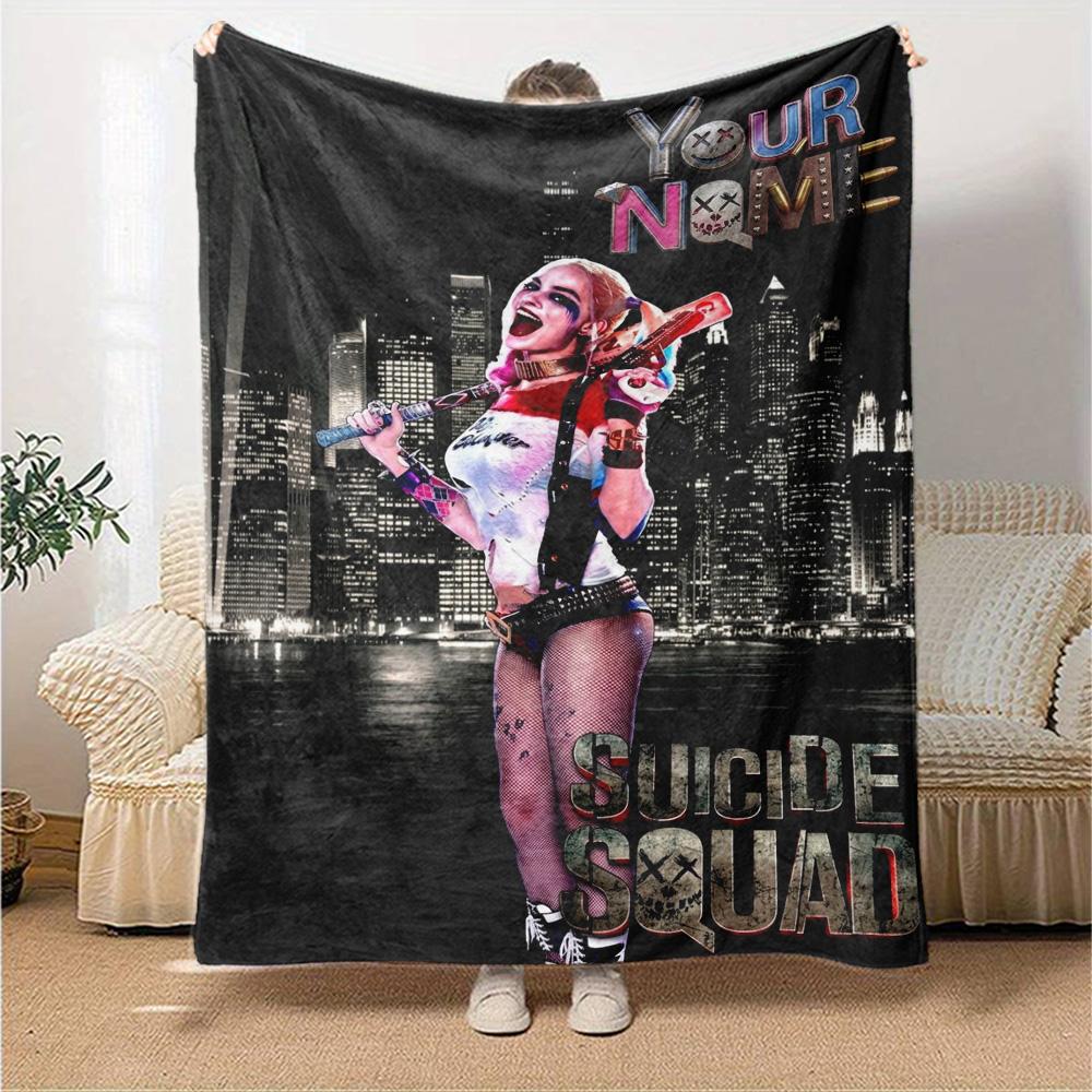 Name Custom Harley Clown Print Flannel Blanket High Quality Warm Comfortable Cover for All Seasons Perfect for Gifts Home Decor
