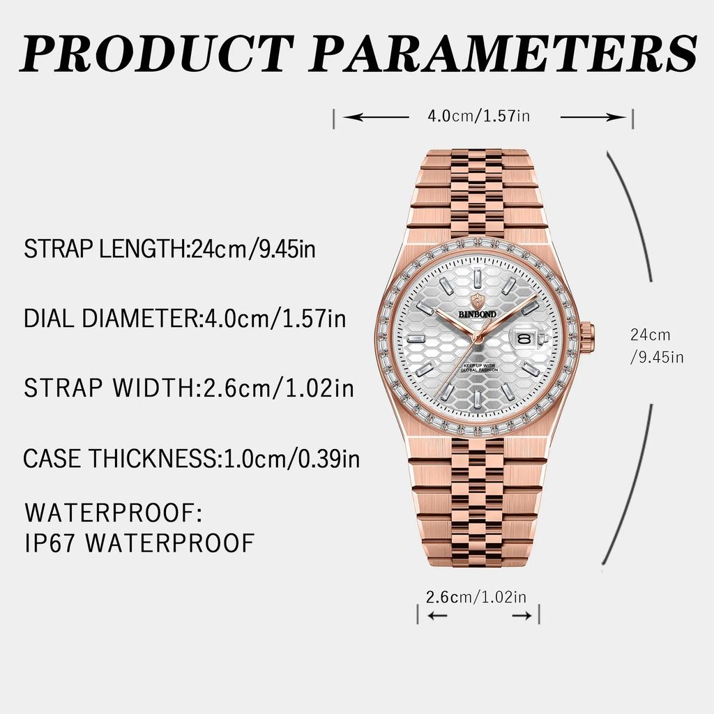 BINBOND New Luxury Men's Quartz Watch Classic Waterproof Luminous Date Display Stainless Steel Watch For Male Relojes Hombre
