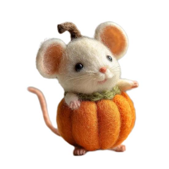 Halloween Pumpkin Mouse Ornament with Witch Hat Handmade Wool Felt Decoration Birthday Parties Props Halloween Decoration