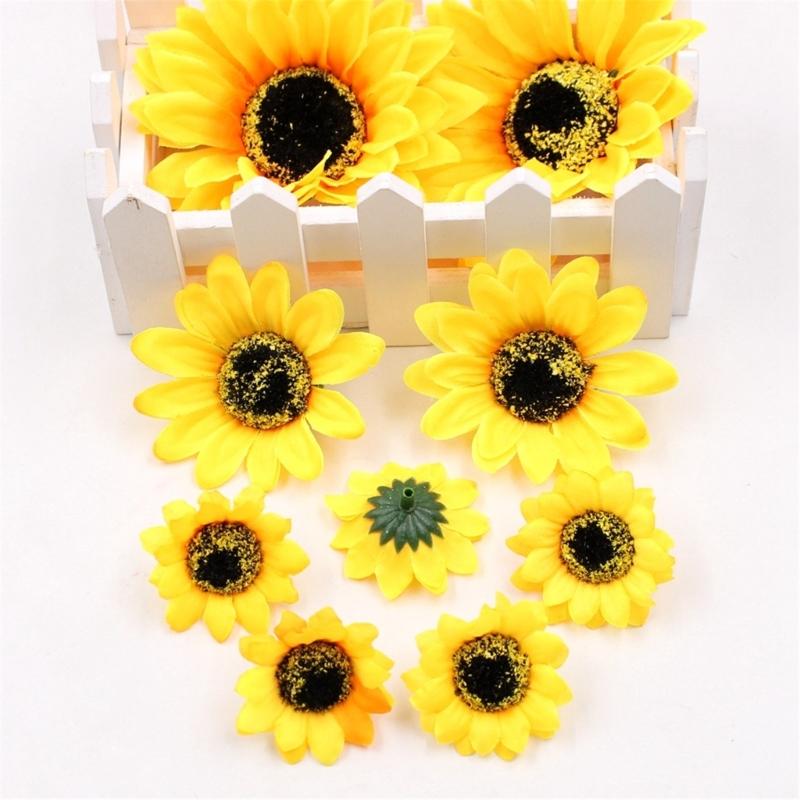50 Pcs Artificial Flower Yellow False Sunflower 4cm 6cm 10cm Sizes For Handmade Craft Projects