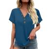Women's Fashionable Casual Short Sleeved Solid Color V-neck Button Top