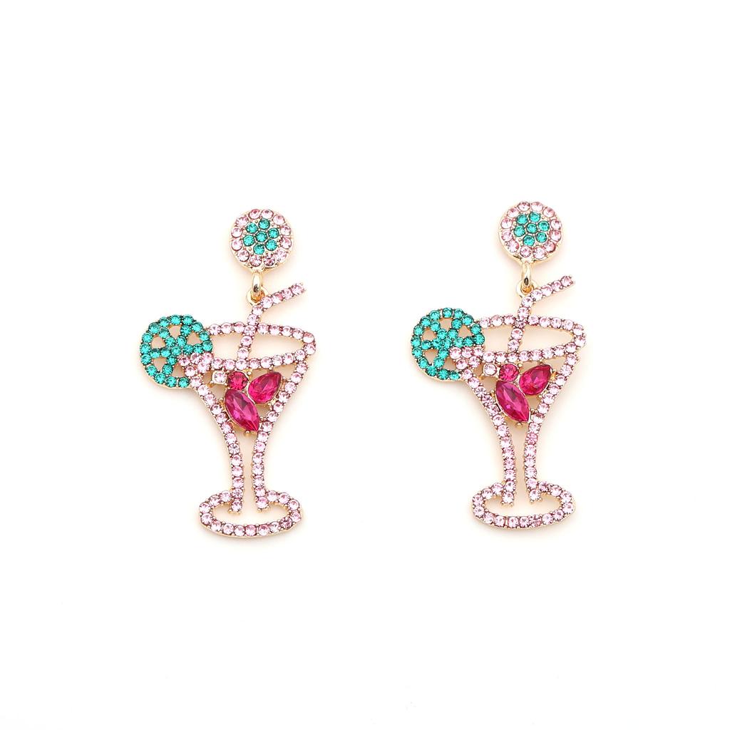 New European and American style fashionable and versatile cocktail cup style exaggerated temperament hollow diamond alloy earrings