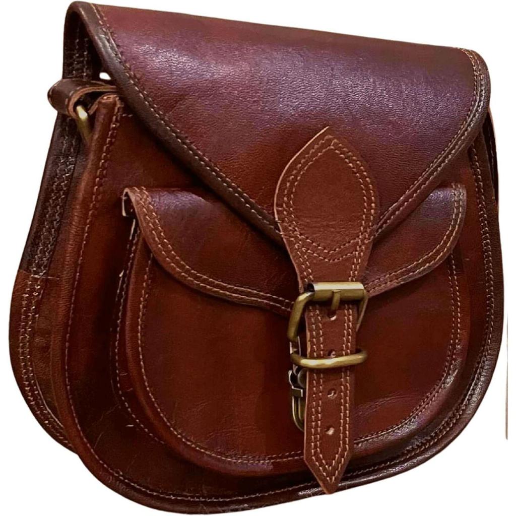 Crossbody Shoulder Saddle Bags for Women, Leather Handmade Vintage Dark Brown Cross Body Sling Handbag Purse