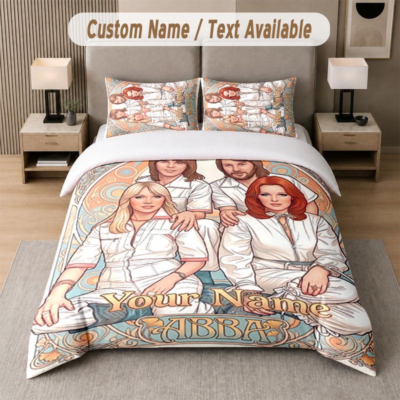 Custom Bedding Set ABBA Pattern, Print Name Text 1 Duvet Cover plus 2 Pillowcases Home Textile
