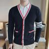 Мужской классический вязаный кардиган с четырьмя полосками и V-образным вырезом