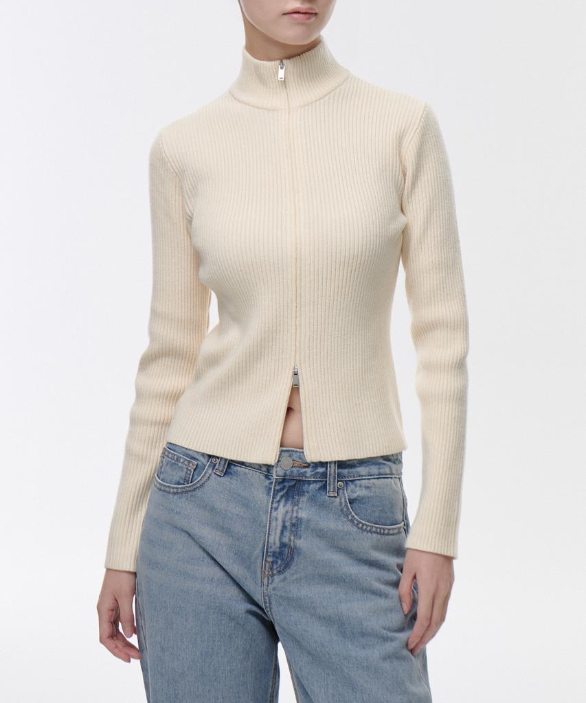 MUSINSA STANDARD WOMAN Ribbed Slim Knit Zip-Up [Cream]