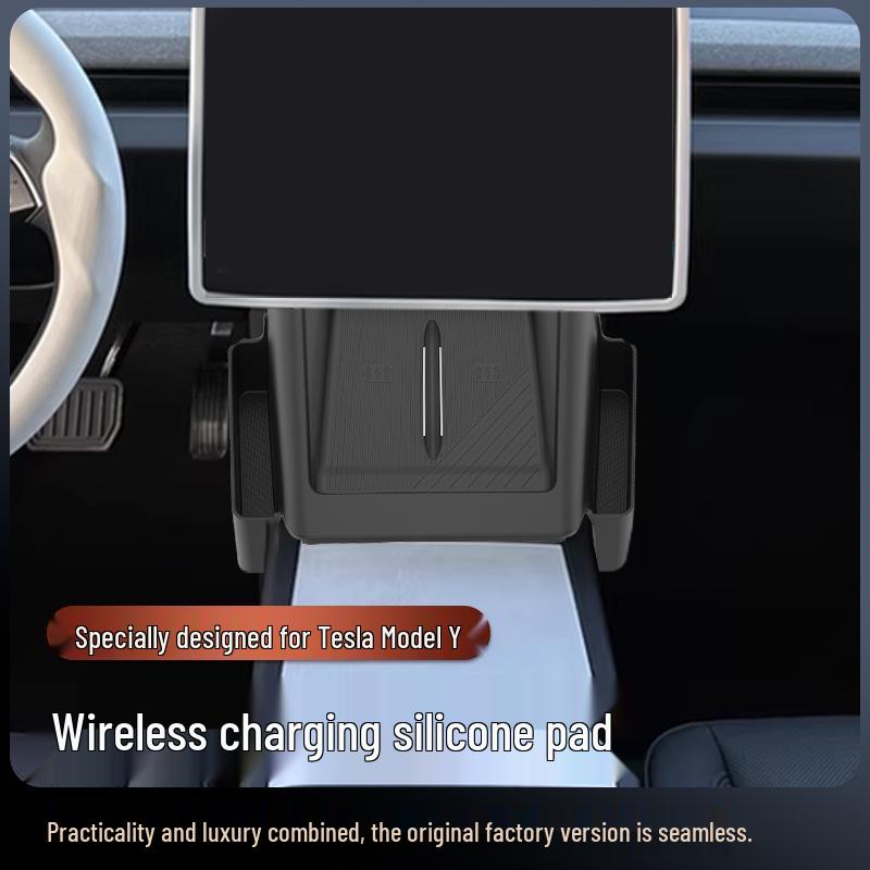 Silicone Non-Slip Wireless Charging Pad with Pocket for Tesla YL Console