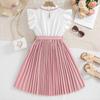 8-12Y Girls Dresses Pop Children's Summer New Foreign-style Fly Sleeve Dress Colour Temperament Pleated Skirt
