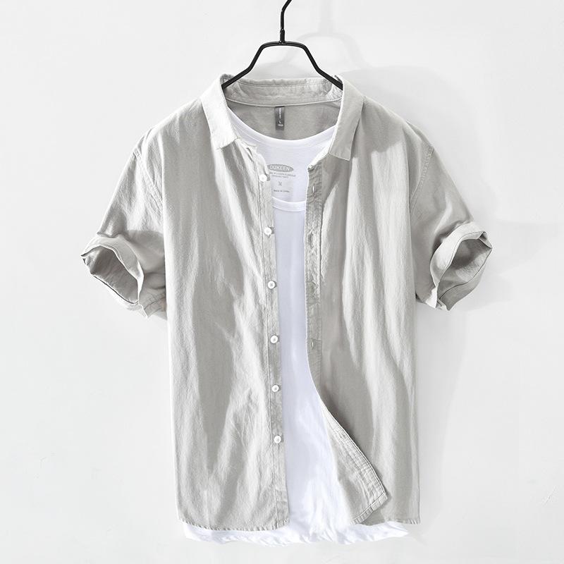 Летние рубашки для мужчин, простой стиль, повседневные, 100% хлопок, короткие рукава, мужские топы, отложной воротник, белая рубашка, 100% хлопок, удобная повседневная рубашка