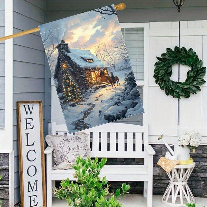 Charming Double-Sided Christmas Garden Flag - Welcome Tree, Brown Horse & Wreath Design, Durable Polyester - Perfect for Outdoor and Lawn Decor, Chris