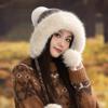 Winter Hat for Women Retro Knitted Hat Plus Velvet Thickened Ear Protection Cold Proof Wool Hat Cute Fur Ball Lace Head Hat