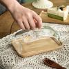 Wooden Square Cake Tray Bamboo and Glass Butter Dish Snack Display Tray Dessert Table Decoration with Glass Cover