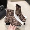 Ботильоны до щиколотки на среднем каблуке с леопардовым принтом и квадратным носком - Женская модная обувь на массивном каблуке, стройнящая, 2025