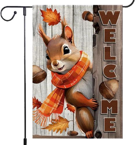 Welcome Garden ag 12x18inch The Nut Squirrel Fall Autumn Garden ags Yard Por