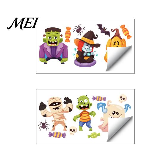 Decorative Decals for Store Windows Halloween Static Window Clings, Cartoon Ghost Pumpkin Witch Monsters Decals, Waterproof Easy Apply Ornament