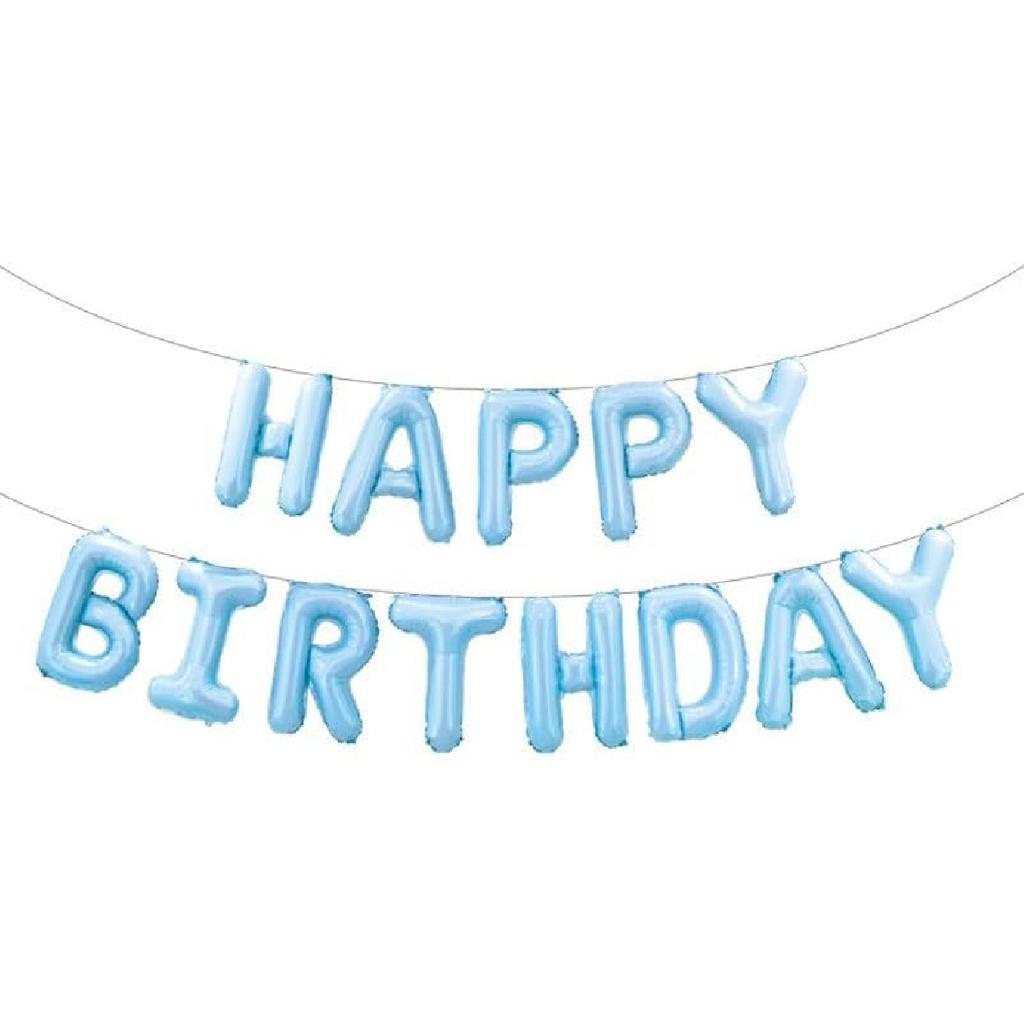 Light Blue Happy Birthday Balloons Banner 16 Inch Mylar Foil Letters Birthday Sign Banner Bunting Reble for Girls Boys Kids & Adults Birthday