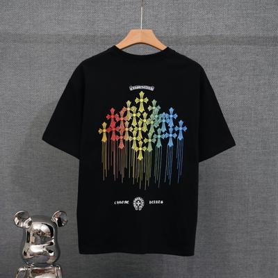 DT85 CHROME HEARTS 2026 Лето Новая Высококачественная Хлопковая Круглый Вырез Свободная Большого Размера Мужская и Женская Футболка Футболка для Пары