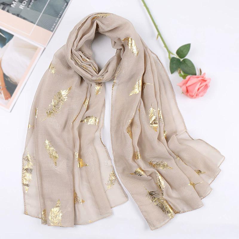 Muffler Women Soft Bronze Feather Print Neck Scarf Wrap Scarves