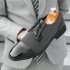 Leather Shoes Men's British Business Dress Korean Version Pointed Glossy Splicing Casual Trend Youth Studio Suit Wedding Shoes