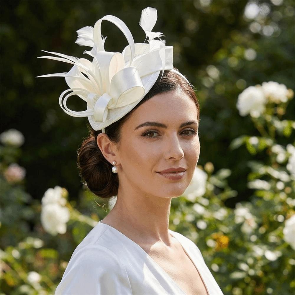 Lightweight Bow Feather Fascinator Headband Satin Tea Party Hair Hoop Hair Accessories Banquet