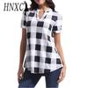 Женские модные повседневные летние блузки и рубашки в клетку с короткими рукавами и v-образным вырезом в клетку