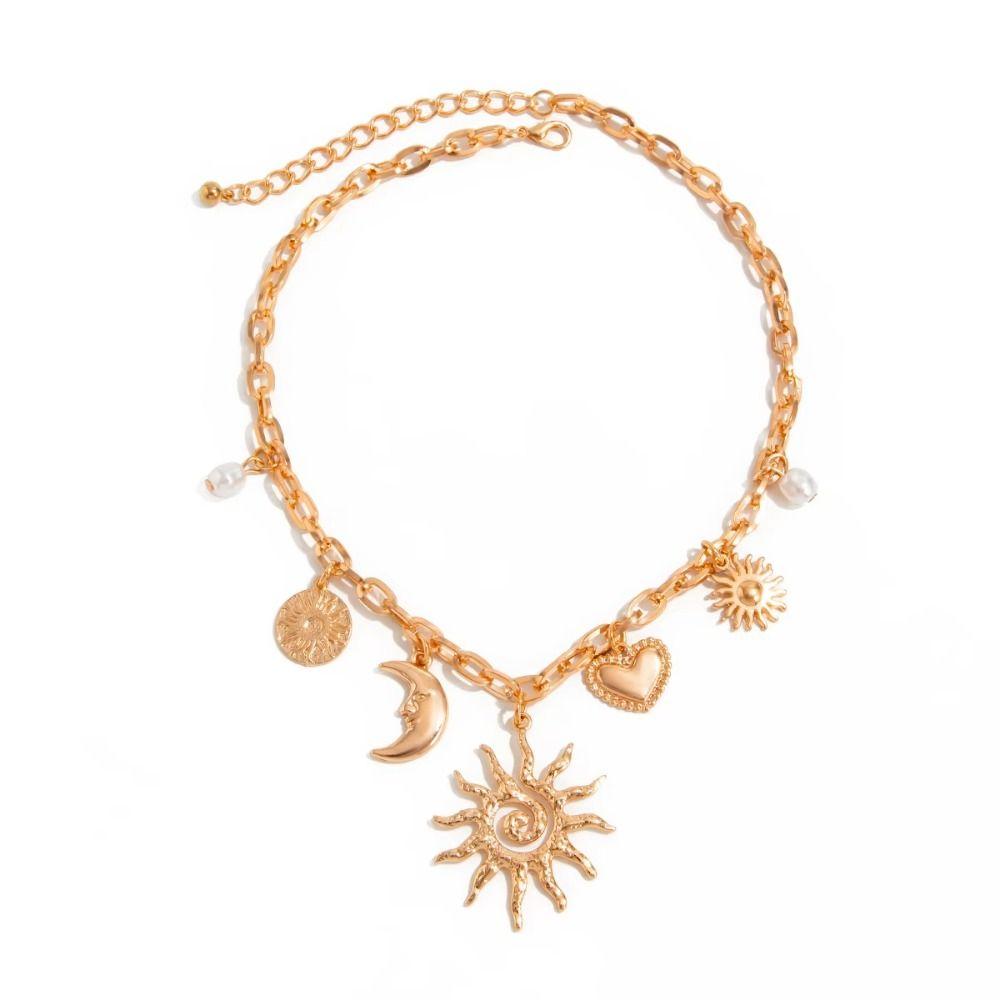 Fashion Chains Choker Heart Exaggeration Necklace Trendy Sun Moon Pendant  Beach