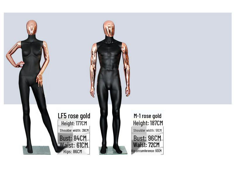Манекен женский полноростовой с гальваническим покрытием розовым золотом для демонстрации свадебных платьев