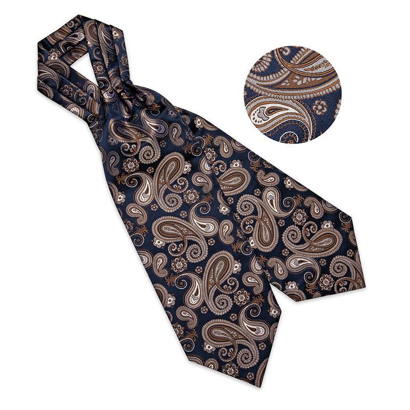 Men's Vintage Cravat Ascot Tie Self Paisley Floral British Style Gentleman Silk Tie Set For Party
