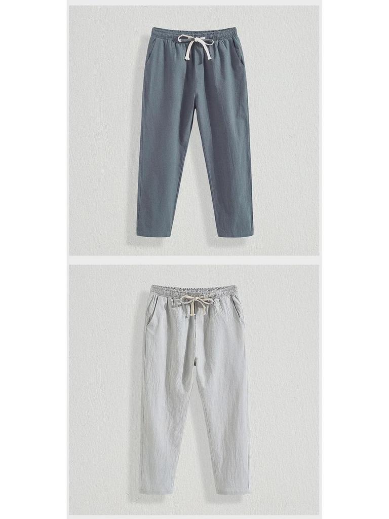 Мужские хлопковые льняные шаровары свободного покроя - летние тонкие, свободные повседневные прямые брюки