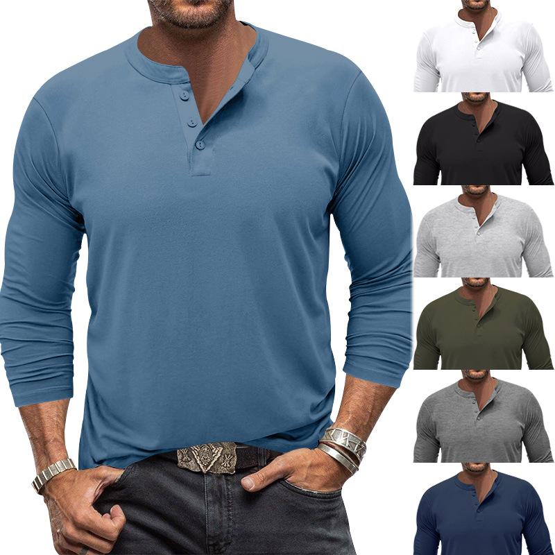 Мужская рубашка-henley с длинным рукавом, повседневный топ приталенного кроя для активного отдыха