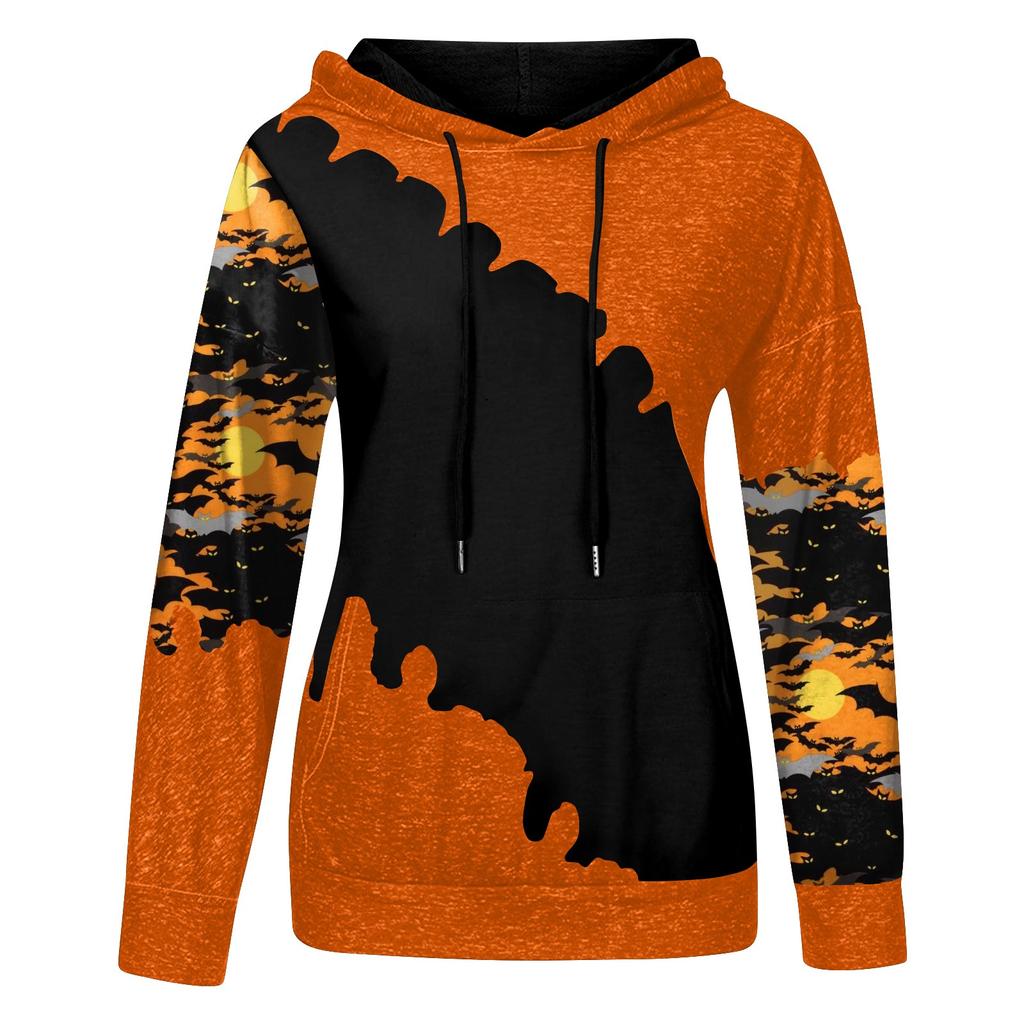Женский повседневный модный пуловер с длинным рукавом и принтом Хэллоуина с капюшоном